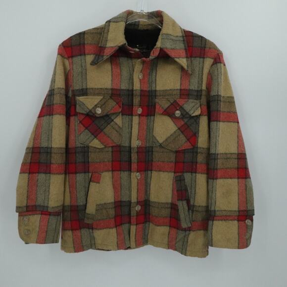 Vintage Sears Sportsman Jacket Mens 38R Brown Plaid Wool Fleece Lined Gorp 60s